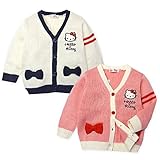 (ピンク/90cm)ベビー服 女の子 アウター カーディガン 長袖 Hello Kitty ハローキティ ニット ワッペン 刺繍 リボン 配色切替 女児 ベビー
