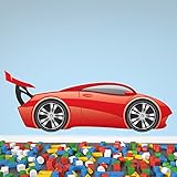 Red Race Car Cartoon Kidsカラー壁ステッカーTransportアートデカール装飾で使用可能な8サイズ 08. Gigantic 327cm (W) x 120cm (H)