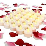 100セットのキャンドル、ボーナス1Kフェイク花びら、ちらつきティーライトキャンドル、現実的な、LEDティーライト