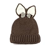 PANCY 秋冬 帽子 子供 ニット帽 女の子 キャップ 毛糸 防寒 ボア かわいい リボン うさぎ耳 50cm 1～5歳(ブラウン)