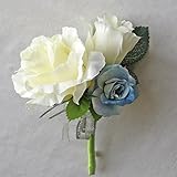 ウエディングブーケ/ブライダル/造花　ブートニア　ホワイト＆ブルー