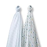 SwaddleDesigns SwaddleDuo, Set of 2 Swaddling Blankets, Cotton Muslin + Premium Cotton Flannel, Past
