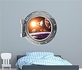 36 "ポートScapeインスタントSpace Ship Window Viewソーラーシステム# 3シルバー舷窓壁ステッカーグラフィックデカール壁画子供ゲームルームアート装飾新しい