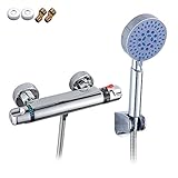 Wellbeingjp　浴室用水栓 シャワー付き　シャワーヘッド セット　サーモスタット　混合水栓　壁付け シャワーセット クロム バスルーム用水栓金具　オーバーヘッド　ステンレス　シャワー　レインシ