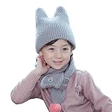 (よキーよ)Yokeeyo ニット帽子とマフラーのセット 可愛い兎の耳付き 肩まであたたかキャップ 赤ずきんちゃん風ストール ボンボン付き帽子 ふわふわ 赤ちゃん キッズ 男の子 女の子 男女児 秋冬