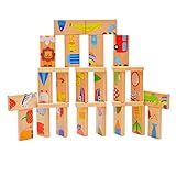 Lovoski 動物の柄　子供　木製　積み木　ドミノゲーム　ブロック　はめこみ　知育玩具　ギフト
