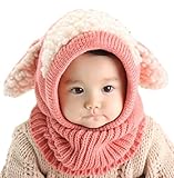 ベビー ニット帽 かわいい うさぎ耳 赤ちゃん キッズ 防寒 マフラー (ピンク)
