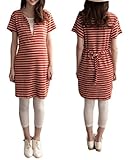 Miwoluna マタニティ ワンピース チュニック 授乳口 ボーダー ウエスト調整可能 (XL, オレンジ x ホワイト)