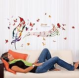 BIBITIME Colorful Feather Butterfly Music Note Wall Decal Singing Song Birds Vinyl Quotes Sticker fo