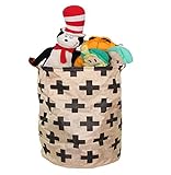 Toy Storage Bin Perfect for Toys Clothes or Laundry leather Carry handles cotton plus sign design wh