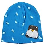 Plus Nao(プラスナオ) 子供用 帽子 ニット帽 ビーニー くまさん模様 ニットキャップ アップリケ付き 赤ちゃん ベビー キッズ - スカイブルー
