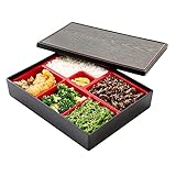 Bento Tek 長方形ブラック&レッド 小さな和風弁当箱 - 6コンパートメント - 10 3/4インチ x 8 1/4インチ x 2 1/4インチ - 1個ボックス