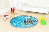 おもちゃ 片付け 収納袋 子供 プレイマット 直径150mm (花柄 ブルー) お手入れ用 タオル付