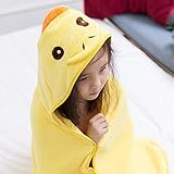 【Pedonir】子供　ベビー　バスローブ　ポンチョ　マント　珊瑚フリース　フード付き　お風呂　プール (イエロー　アヒル)