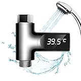 LEDデジタル湯温計 ベビー用　お風呂 防水 温度計 シャワーヘッド水温計 リアルタイムモニター 360 °回転可能 電気使わない　取付簡単 (銀色)
