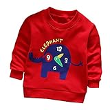 ベビー服 POTOJP キッズ服 赤ちゃん 女の子 男の子 快適 春秋着 T-shirts 動物柄 可愛い 長袖 丸首 プルオーバー スウェットtシャツ 上着 普段着 部屋着 幼児園 0-3歳 (レッ