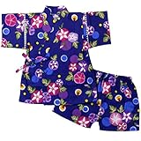 ガールズベビー浴衣|甚平[くろわっさんす べべ]ベビー甚平|上下セット|あさがお 朝顔柄|和柄(日本製生地) 綿100％|女の子|女児 95cm ネイビー