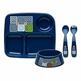 Zak! Designs Toddlerific Mealtime Set with Plate, Bowl, Fork and Spoon with Blue Monkey, Break-resis
