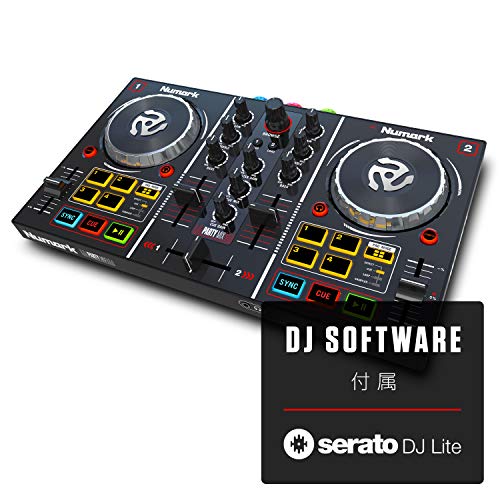 Numark Serato DJ Lite対応2チャンネル・プラグ&プレイDJコントローラー:オーディオインターフェイス・ヘッドホンキューイング・コントロールパッド・クロスフェーダー・ジョグホイール・パーティライト搭載 Party Mix