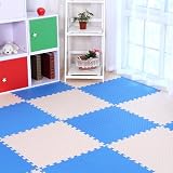 Wee GIGGLES Extra Large Baby Play Mat。Thick、Non Toxic性別Neutral Nursery Foam床タイル( Mブルー&ブルーとイエロー) 6個
