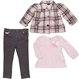 カルバンクライン(Calvin Klein)【ピンクアウター入り超豪華3点セット】女の子ピンクチェック防寒ジャケット&ロンT&パンツ上下3点セットアップ,出産祝いギフトプレゼント,秋冬コーデ,【並行輸
