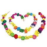 木製ビーズ 知育玩具 赤ちゃん おもちゃ 紐通し ボビンひもとおし 木のおもちゃ 知育玩具 英字アルファベット/数字/動物/果物 Broadroot (果物)