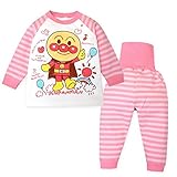 (ピンク/80cm)ベビー服 女の子 パジャマ 長袖 アンパンマン 上下組 ミニ裏毛 腹巻付き 後ろマチ スナップボタン ボーダー キャラプリント 女児 ベビー