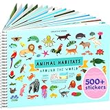 Animal Habitats Sticker + Coloring Book (500+ Stickers & 12 Scenes) by Cupkin - Side by Side Activity Book Design - Fun Sticker Books for Kids Ages 4-8 - Also Great for Older Boys & Girls 2-4 or 8-10