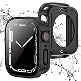 GEITOO 対応 Apple Watch ケース Series 9/8/7 41mm アップルウォッチ PC素材+9H硬度ガラス 防水 防塵 一体型 高感度 高耐久性 耐衝撃 2 in 1 前後二重構造全面保護 装着簡単 脱落しやすい iWatch 41mm ブラック