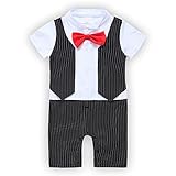 ベビー ロンパース 男の子 かわいい フォーマル スーツ 風 カバーオール セレモニー 結婚式服 (80, 黒)