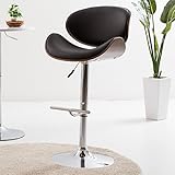 【絶妙な曲げ木のデザインが身体にフィット】 木目調 お洒落カウンターチェアー クッション座面 広々設計 ブラック色