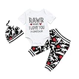 Kunton 可愛い 高品質 幼児ベビーボーイズ半袖レターロンパー+パンツ帽子恐竜服衣装 (6M/80)