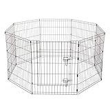 Shinyever ペットサークル ペットフェンス 犬 ケージ 犬 サークル 折りたたみ可能 犬のサークル 犬 ゲージ 金属製 パネル8枚 (高さ106.7cm*61cm-8枚-ゲート付き)
