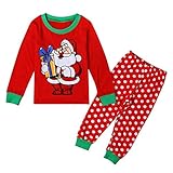 Ochine クリスマス　キッズ　子供　ベビー服　綿　レッドルームウェア　カバーオール　長袖パジャマ　寝間着　サンタさんプリント　上着＆ロングパンツ　上下セット　男女兼用 2-7歳設定