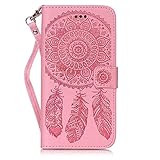 UNEXTATI iPhone 7 Plus ケース PUレザー 手帳型ケース カバー カード収納 ストラップ 付き Apple iPhone7 Plus 用 Case Cover (ピンク)