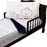 3pc RoomCraft Music To My Gears Toddler Bedding Set Robots Blanket Sheet and Pillowcase Set by RoomC