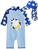 [Vaenait Baby] 0-24ヶ月UVカット ラッシュガードベビー子供男の子長袖ワンピース水着 Baby Tanning Bear Blue L + Flap cap S