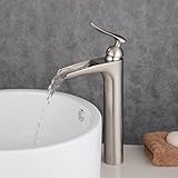 Beelee BL5605N Centerset One Handle Waterfall Lavatory Bathroom Sink Faucet, Brushed Nickel (Tall) [