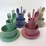 4セット6 in1環境に優しいWheat Strawテーブルウェア食器セットフォークスプーンボウル