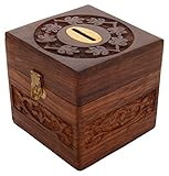 Saaga木製Money Bankコインスロット付き子供/大人のハンドメイド: 4 x 4 x 4インチ（LxBxH )クリスマスプレゼント/ Holiday