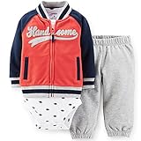カーターズ（Carter's）2015年春夏　男の子用紺xオレンジHandsomeワッペン付きアメフトカーディガンジャケット上下3点セット 並行輸入 (24months(83cm-86cm)) [並行