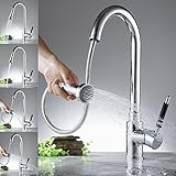Bestjunly キッチン蛇口 シャワー 混合水栓 キッチン用水栓 ハンドシャワー シングルレバー キッチン用混合栓シャワー 360°回転スイベルスパウト ホース付き