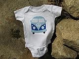 青いバス柄ロンパース newborn-24months(50-95)　可愛いくておもしろい海外デザイン おもわず笑顔になっちゃうユニークなベビー服