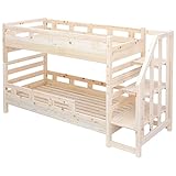 国産材 檜（ひのき）100％使用 二段ベッド KUSKUS (ステップ階段付)