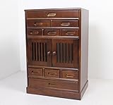 木製 和風引き出し収納棚　格子戸付き