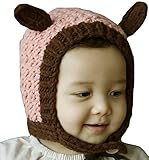 【SEBLES】 ベビー アニマル みみ 耳 キュート ニット帽 赤ちゃん 5カ月 ～ 3歳 全3色 サイズ 36cm ～ 54cm クロスセット (ピンク)