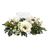 Nearly Natural 4794 Magnolia Candelabrum Silk Flower Arrangement, White [並行輸入品]