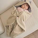 【BC material】ベビー しま模様の耳付き おくるみ ふわふわ マイクロフリース ブランケット ベージュ