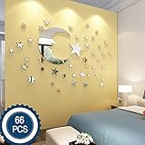 Moon and Stars Wall Stickers - 30cm Largest Moon with 66 Pieces Different Size Stars - for Baby Kid 