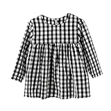 女児ワンピース キッズワンピース 子供服 シンプル チェック柄 女の子 長袖 (86)